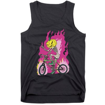 Pumpkin Skull Bike Rider Flame Tank Top