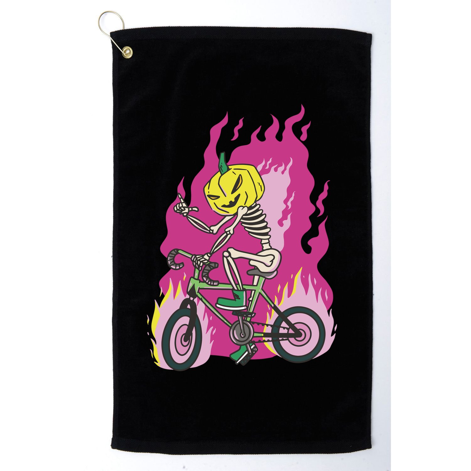Pumpkin Skull Bike Rider Flame Golf Towel