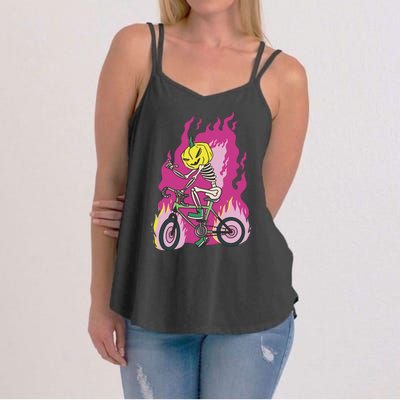 Pumpkin Skull Bike Rider Flame Women's Strappy Tank