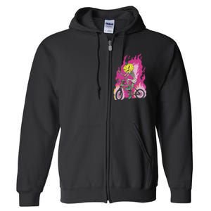 Pumpkin Skull Bike Rider Flame Full Zip Hoodie