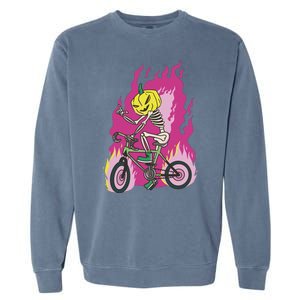 Pumpkin Skull Bike Rider Flame Garment-Dyed Sweatshirt