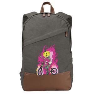 Pumpkin Skull Bike Rider Flame Cotton Canvas Backpack