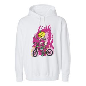 Pumpkin Skull Bike Rider Flame Garment-Dyed Fleece Hoodie