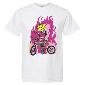 Pumpkin Skull Bike Rider Flame Garment-Dyed Heavyweight T-Shirt