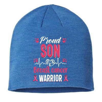 Proud Son Breast Cancer Warrior Awareness Pink Ribbon Gift Sustainable Beanie