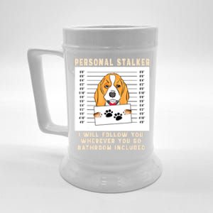 Personal Stalker Beagle Dog Arrested Jail Photo Funny Beer Stein