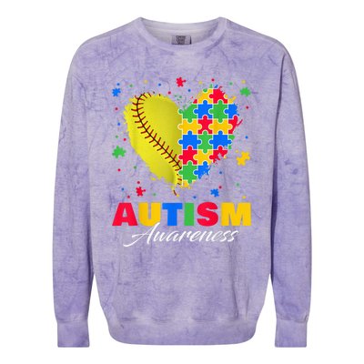 Puzzle Softball Ball Heart Autism Awareness Autistic kid Colorblast Crewneck Sweatshirt