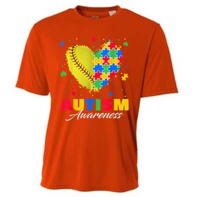 Puzzle Softball Ball Heart Autism Awareness Autistic kid Cooling Performance Crew T-Shirt