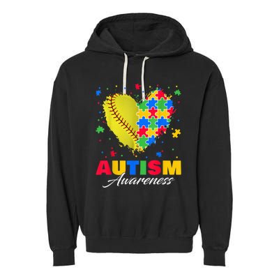 Puzzle Softball Ball Heart Autism Awareness Autistic kid Garment-Dyed Fleece Hoodie