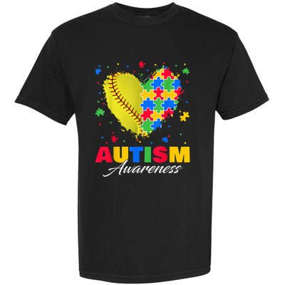 Puzzle Softball Ball Heart Autism Awareness Autistic kid Garment-Dyed Heavyweight T-Shirt