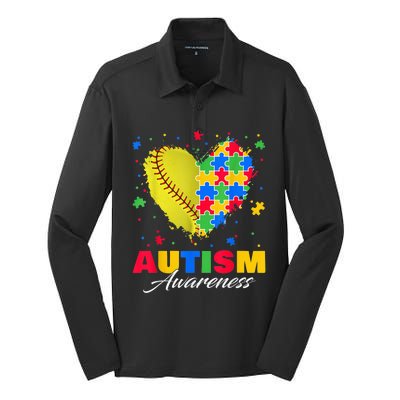 Puzzle Softball Ball Heart Autism Awareness Autistic kid Silk Touch Performance Long Sleeve Polo