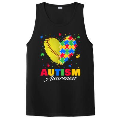 Puzzle Softball Ball Heart Autism Awareness Autistic kid PosiCharge Competitor Tank