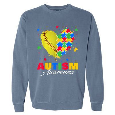 Puzzle Softball Ball Heart Autism Awareness Autistic kid Garment-Dyed Sweatshirt