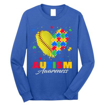 Puzzle Softball Ball Heart Autism Awareness Autistic kid Long Sleeve Shirt