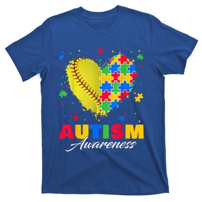 Puzzle Softball Ball Heart Autism Awareness Autistic kid T-Shirt