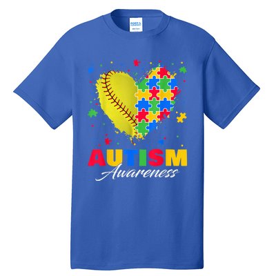 Puzzle Softball Ball Heart Autism Awareness Autistic kid Tall T-Shirt