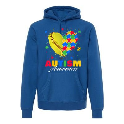 Puzzle Softball Ball Heart Autism Awareness Autistic kid Premium Hoodie