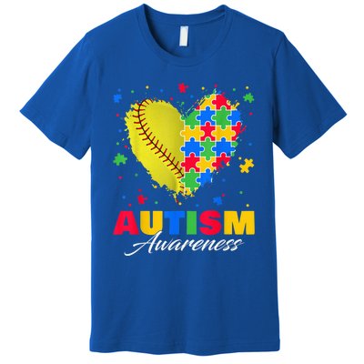 Puzzle Softball Ball Heart Autism Awareness Autistic kid Premium T-Shirt