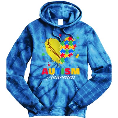 Puzzle Softball Ball Heart Autism Awareness Autistic kid Tie Dye Hoodie