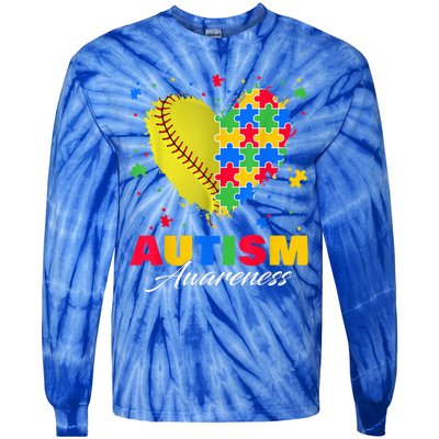 Puzzle Softball Ball Heart Autism Awareness Autistic kid Tie-Dye Long Sleeve Shirt