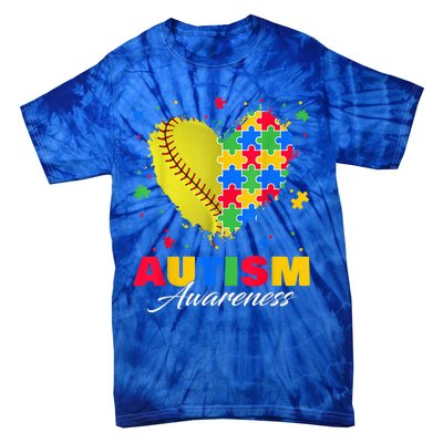 Puzzle Softball Ball Heart Autism Awareness Autistic kid Tie-Dye T-Shirt