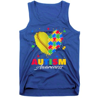 Puzzle Softball Ball Heart Autism Awareness Autistic kid Tank Top