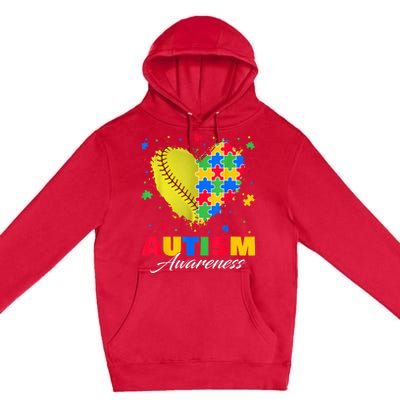 Puzzle Softball Ball Heart Autism Awareness Autistic kid Premium Pullover Hoodie