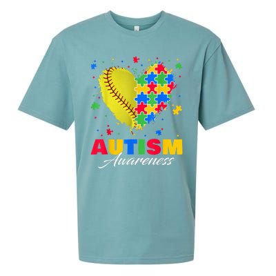 Puzzle Softball Ball Heart Autism Awareness Autistic kid Sueded Cloud Jersey T-Shirt