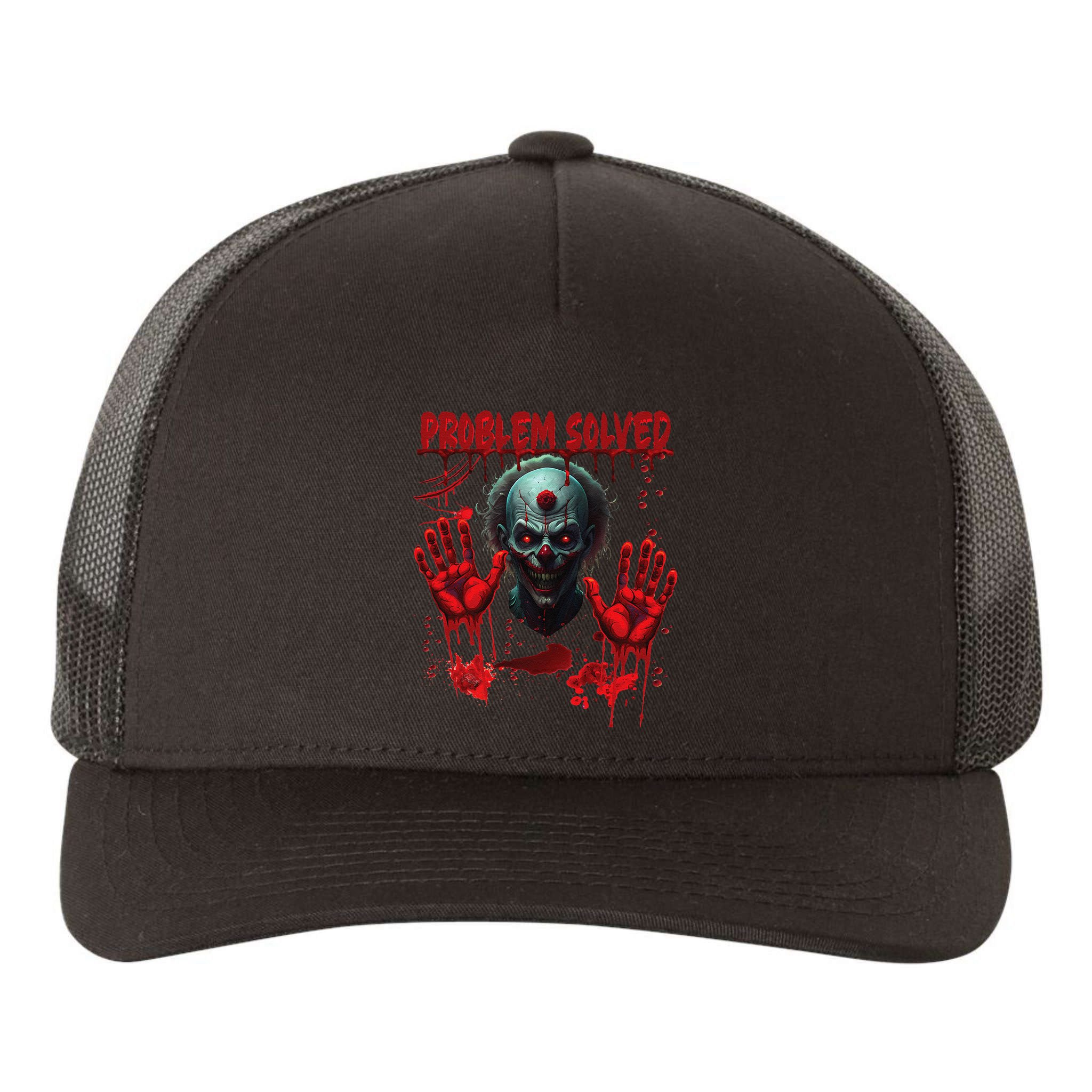 Problem Solved Bloody Hands Costume Clown Halloween Yupoong Adult 5-Panel Trucker Hat