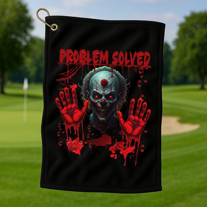 Problem Solved Bloody Hands Costume Clown Halloween Golf Towel