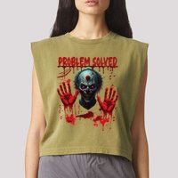 Problem Solved Bloody Hands Costume Clown Halloween Garment-Dyed Women's Muscle Tee