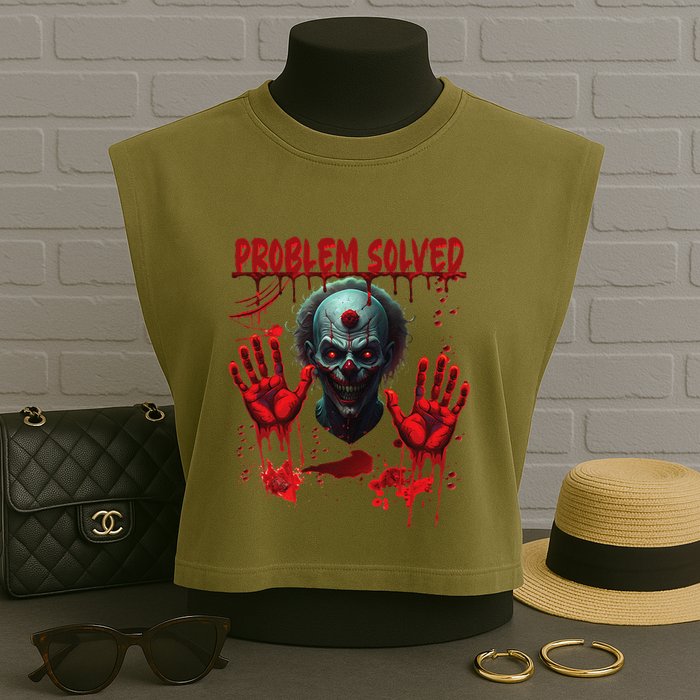 Problem Solved Bloody Hands Costume Clown Halloween Garment-Dyed Women's Muscle Tee