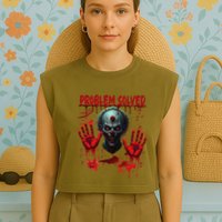 Problem Solved Bloody Hands Costume Clown Halloween Garment-Dyed Women's Muscle Tee