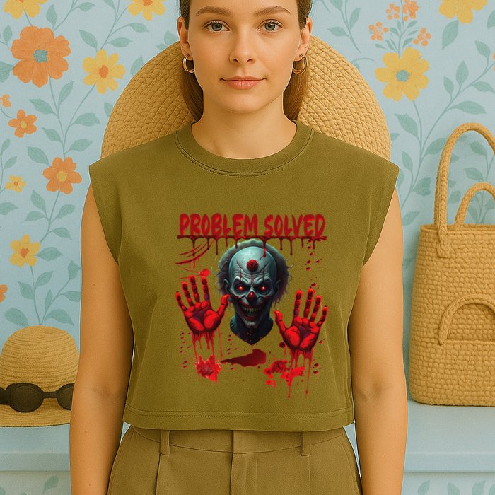 Problem Solved Bloody Hands Costume Clown Halloween Garment-Dyed Women's Muscle Tee