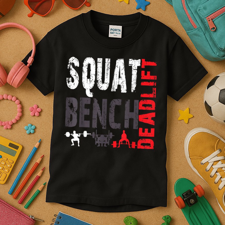 Powerlifting, Squat, Bench, Deadlift, Weightlifting Gift Kids T-Shirt