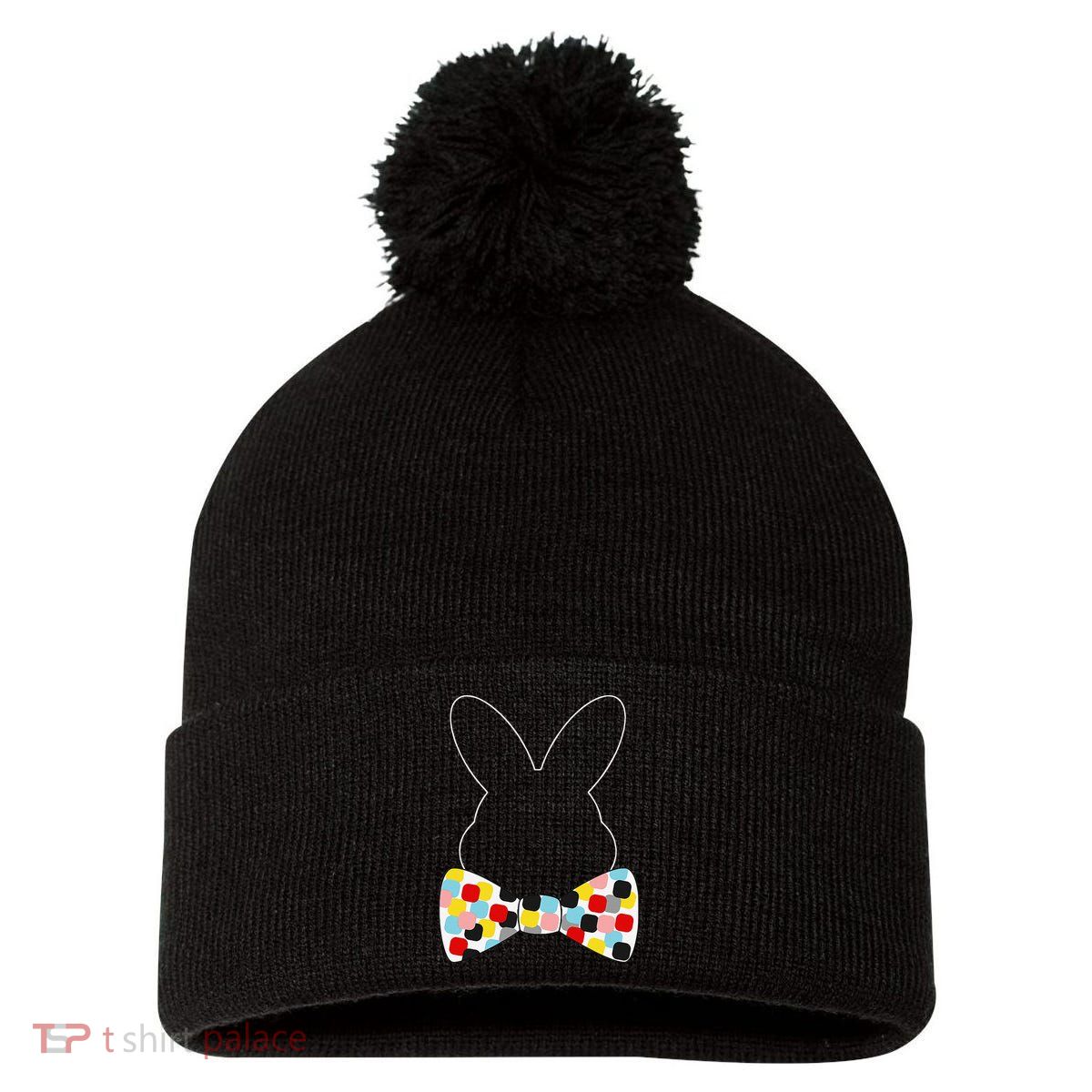Proud Support Bunny Rabbit Bow Tie Holiday Fun Pom Pom 12in Knit Beanie