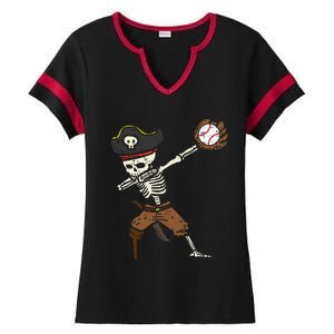 Pirate Skeleton Baseball Catcher Halloween Ladies Halftime Notch Neck Tee