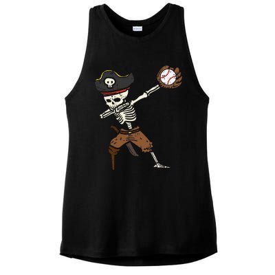 Pirate Skeleton Baseball Catcher Halloween Ladies PosiCharge Tri-Blend Wicking Tank