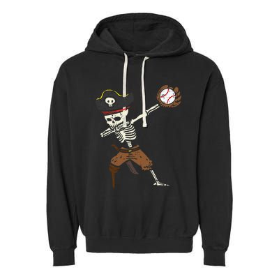 Pirate Skeleton Baseball Catcher Halloween Garment-Dyed Fleece Hoodie