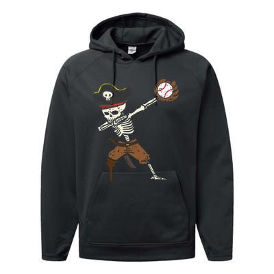 Pirate Skeleton Baseball Catcher Halloween Performance Fleece Hoodie