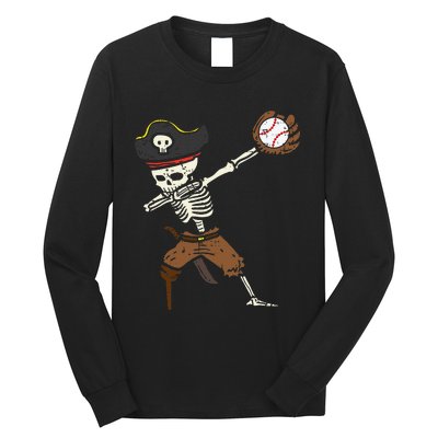 Pirate Skeleton Baseball Catcher Halloween Long Sleeve Shirt