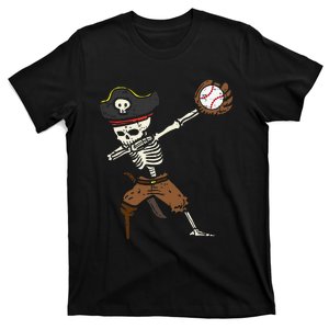 Pirate Skeleton Baseball Catcher Halloween T-Shirt