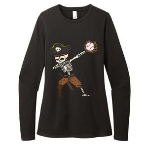 Pirate Skeleton Baseball Catcher Halloween Womens CVC Long Sleeve Shirt