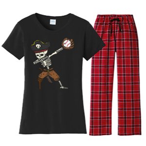 Pirate Skeleton Baseball Catcher Halloween Women's Flannel Pajama Set