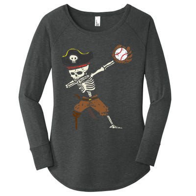 Pirate Skeleton Baseball Catcher Halloween Women's Perfect Tri Tunic Long Sleeve Shirt