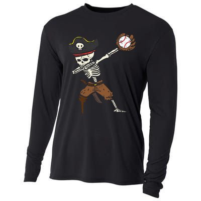 Pirate Skeleton Baseball Catcher Halloween Cooling Performance Long Sleeve Crew