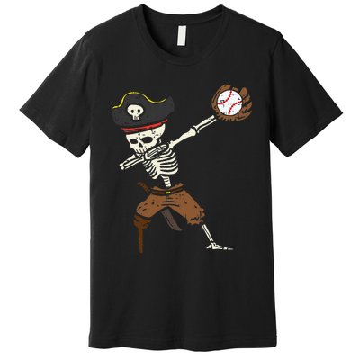 Pirate Skeleton Baseball Catcher Halloween Premium T-Shirt