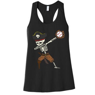 Pirate Skeleton Baseball Catcher Halloween Women's Racerback Tank