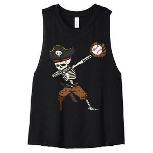 Pirate Skeleton Baseball Catcher Halloween Women's Racerback Cropped Tank