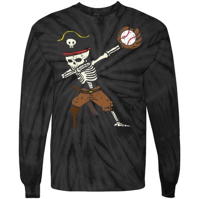 Pirate Skeleton Baseball Catcher Halloween Tie-Dye Long Sleeve Shirt